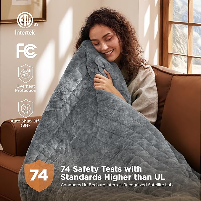 Bedsure Electric Blanket Queen Size - Dual Control Heated Weighted Blanket Queen with 10 Heat Settings, Fast Heating with 10 Time Settings (84x90 inches, Formal Gray)
