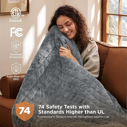 Bedsure Electric Blanket Queen Size - Dual Control Heated Weighted Blanket Queen with 10 Heat Settings, Fast Heating with 10 Time Settings (84x90 inches, Formal Gray)