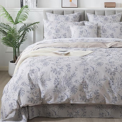 FADFAY Duvet Cover Set Vintage Peony Floral Bedding Shabby Khaki Floral Quilt Cover Set Rustic Farmhouse Bedding 100% Cotton Comforter Cover with Hidden Zipper Closure 3Pcs, King/California King Size