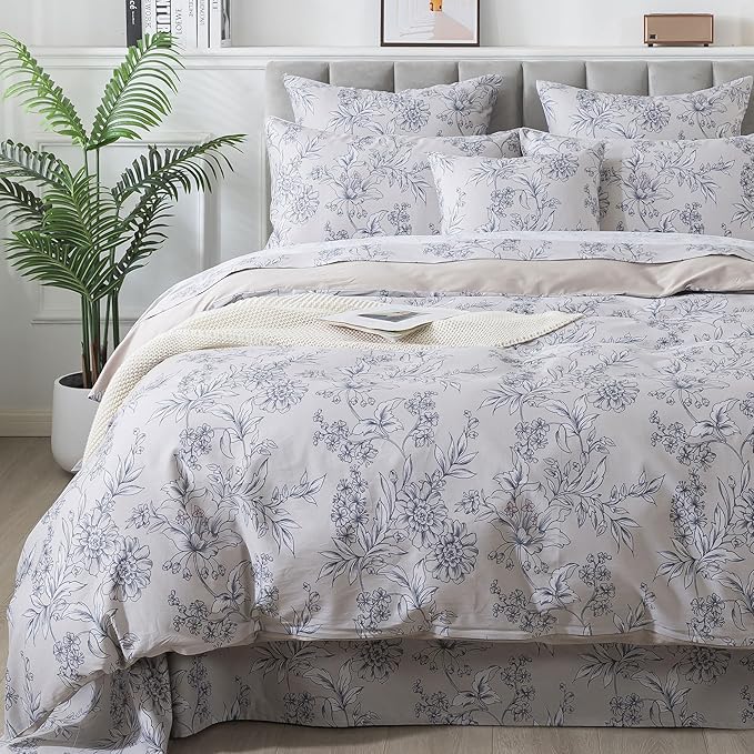 FADFAY Duvet Cover Set Twin Vintage Peony Floral Bedding Shabby Khaki Floral Quilt Cover Set Rustic Farmhouse Bedding 100% Cotton Ultra Soft Comforter Cover with Hidden Zipper Closure 3Pcs, Twin Size