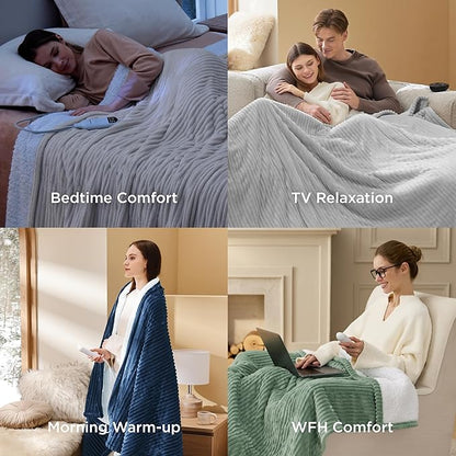 Bedsure GentleSoft Electric Blanket King Size - Soft Ribbed Flannel Heated Blanket with Dual Control, Heating with 10 Heat Settings & 10 Time Settings, 8 hrs Timer Auto Shut Off (90"x100", Light Grey)