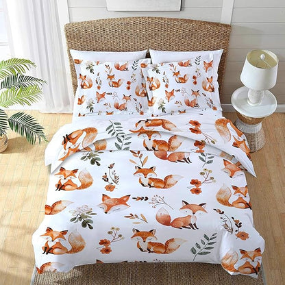 Fox Bedding Set 3 Pieces King Size Fox Duvet Cover Comforter Cover Sets with 2 Pillowcases for Boys Girls Teens Men Women