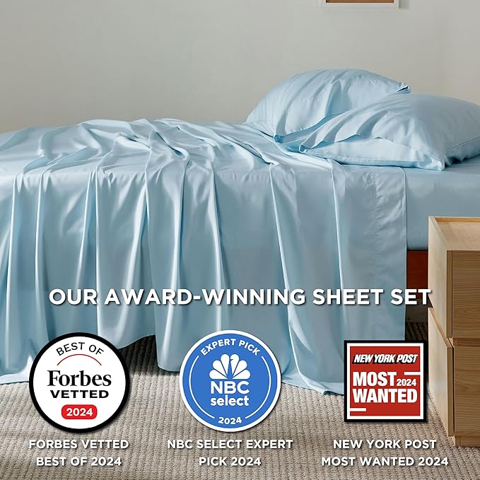 Bedsure Queen Sheet Set, Rayon Derived from Bamboo, Cooling Sheets, Breathable & Soft, Deep Pocket Up to 16 Inches, Hotel Luxury Silky Bedding for Hot Sleepers, Aqua