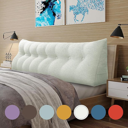 Wedge Headboard Pillow Dorm Room Reading Pillow Back Support for Sitting Up in Bed Bolster Lumbar Cushion Body Positioning Bedrest Cotton Linen 76in Grey-Beige King
