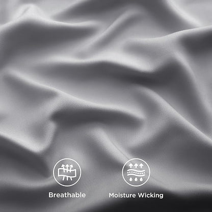 Bedsure Cooling Sheets Twin XL, Rayon Derived from Bamboo, Breathable & Soft Twin XL Sheet Sets, Deep Pocket Up to 16 Inches, Hotel Luxury Silky Dorm Bedding for Hot Sleepers, Silver Grey