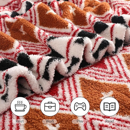 Heated Throw Blanket 50" x 60" Size, Double-Sided Fleece with Temperature Settings & Controller, 3 Hours Auto-Off, Soft Fleece Cozy and Comfortable, Machine Washable,Brown & Red Plaid with Black