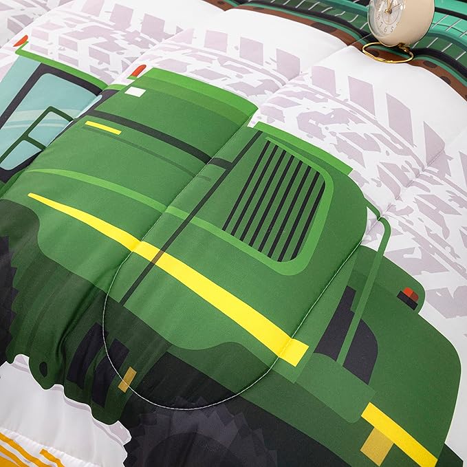 CVHOUSE Tractor Bedding Set for Boys - Excavator Comforter & Trucks Tractors Cars Quilt Set with 1 Comforter and 2 Pillow Cases - 3 Piece