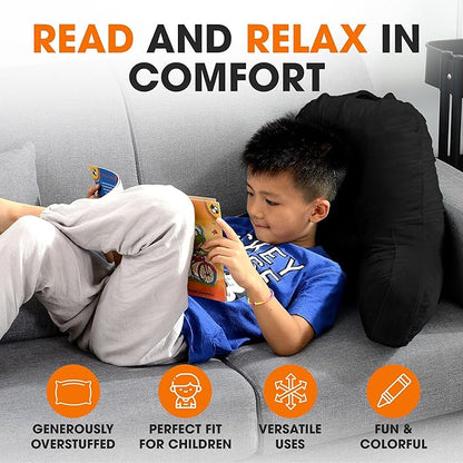 Cheer Collection Reading Pillow with Arms – Portable Bed Pillow for Sitting Up & Support, Hollow Fiber-Filled Back Rest Pillow for Sitting in Bed & Couch, Machine Washable, Black (Small)