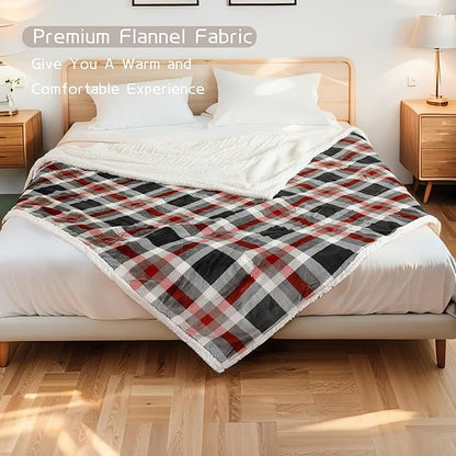Electric Heated Blanket 72"x84" Full Size, Soft Flannel and Sherpa Double-Sided Material with 4 Heating Levels and 10 Hours Auto-Off, Machine Washable, Cozy Plush Fabric for Home, Black & Red Plaid