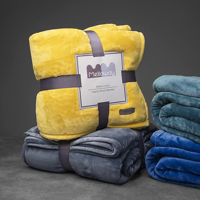 Mellowdy Extra Thick Hearty Plush Flannel Blanket (Lemon Yellow, 60x80) - 500GSM Twin Size Warm Blanket for Winter, Fall | Soft, Fluffy, Cuddly, Perfect for Bed, Oversized Throw for Couch, Sofa