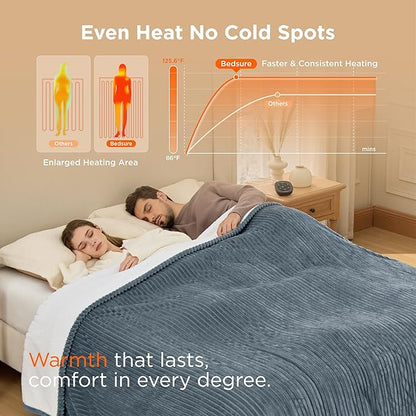 Bedsure GentleSoft Electric Blanket King Size - Soft Ribbed Flannel Heated Blanket with Dual Control, Heating with 10 Heat Settings & 10 Time Settings, 8 hrs Timer Auto Shut Off (90x100 inches, Grey)