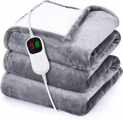 Heated Blanket Electric Throw 50"x60" – Safe Electric Heating Blanket with Auto Shut-Off & Overheat Protection, 10 Heat Settings, Washable Heated Throw for Couch, Bed, Office & Dorm