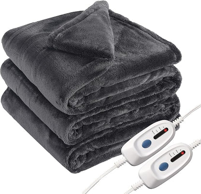 Electric Heated Blanket Queen Size 84"x90", Dual Control Fast Heating Cozy Heated Blanket for Bed, 10 Hours Auto Off & 4 Heating Levels, Warm Gift for Grandma-Dark Gray