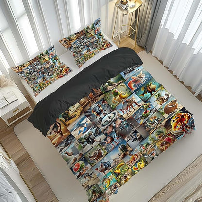 Italian Brainrot Bedding Duvet Cover Set,Funny Fusion AnimalsTwin Full Queen King Comforter Cover Bedding Set for Kids Boys Bed Decor Gifts ﻿ (Color 6,King (104" x 90"))
