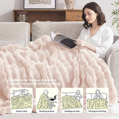 Heated Blanket Twin 62''x 84'', Fast Heating Electric Blanket Ultra-Soft Faux Rabbit Fur with 5 Heat Levels & 5H Auto Shut-Off, Overheat Protection, Machine Washable