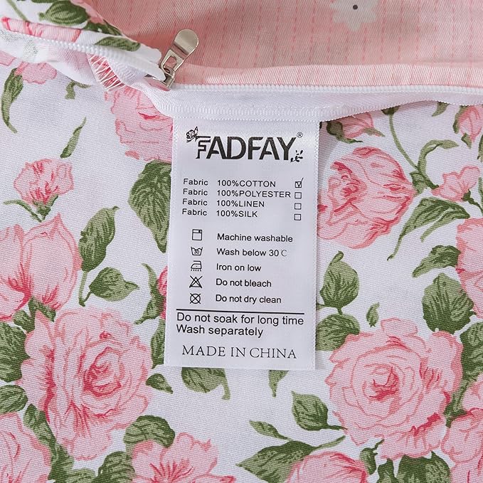 FADFAY Duvet Cover Set Twin Pink Rose Floral Bedding Vintage Peony Flower Quilt Cover Set Shabby Farmhouse Bedding 100% Cotton Ultra Soft Comforter Cover with Hidden Zipper Closure 3Pcs, Twin Size