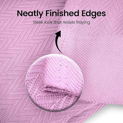 100% Long Staple Cotton Herringbone Multipurpose Blanket | Soft & Breathable, Lightweight All-Season Throw for Sofa/Couch/Bed | Machine Washable | (Herringbone - Lavender, Queen)