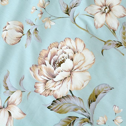 FADFAY Shabby Floral Duvet Cover Set Farmhouse Bedding Blue Cotton Summer Bedding with Hidden Zipper Closure 3 Pieces, 1duvet Cover & 2pillowcases (King/California King Size, Simple Style)