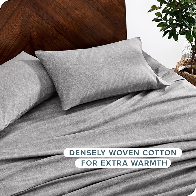 Bare Home Flannel Sheet Set Prints, 100% Cotton, Velvety Soft Heavyweight - Double Brushed Flannel for Extra Softness & Comfort - Deep Pocket - Bed Sheets (Full, Heathered Light Grey)