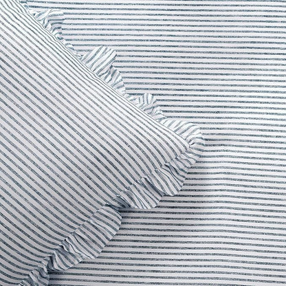 Lush Decor Ticking Stripe Bedspread King Size 3 Piece Set Navy - Ruffle Bedding Set King Bedspreads - Striped Bedding - Farmhouse & Coquette Decor