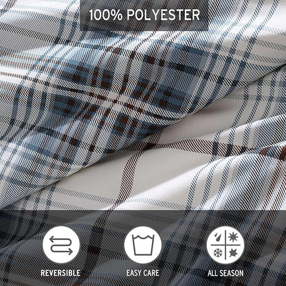 Eddie Bauer - King Comforter Set, Reversible Cotton Bedding with Matching Shams, Plaid Home Decor (Alder Blue/Grey, King)