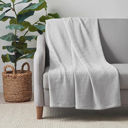 Arkwright Basket Weave Throw Blanket - Case of 4-100% Ringspun Cotton All Season Throws, Luxury Hotel Quality, Soft on Skin, Breathable, 300 GSM for Bed, Sofa, and Chair, 50 X 70 in, Grey