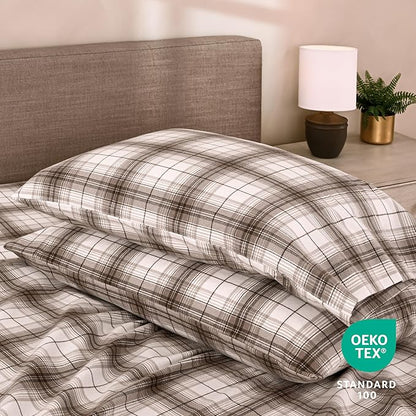 Bare Home Cotton Flannel Sheet Set Prints, 100% Cotton, Velvety Soft Heavyweight - Double Brushed for Softness & Comfort - Deep Pocket - Bed Sheets (Cal King, Chesapeake Plaid - Neutral)