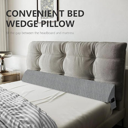 Bed Wedge Pillow for Headboard Gap Bed Mattress Gap Filler (0-8") Between Headboard/Wall and Mattress Grey Twin Size Foam Support Triangle Bloster Pillow Stoppers with 2 Pockets