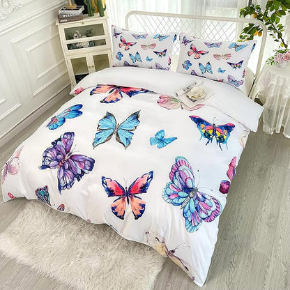 CVHOUSE Butterfly Duvet Cover Set - Twin Size, Butterfly Printed Comforter Set for Girls, Kids & Teens - 1 Quilt Cover, 2 Pillowcases