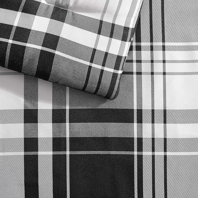 Eddie Bauer - King Comforter Set, Super Soft Reversible Bedding with Matching Shams, Plaid Home Decor, Oeko-Tex Certified (Saddle Mountain Plaid Black, King)