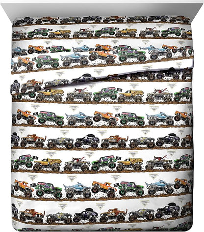 Jay Franco Monster Jam 5 Piece Queen Bed Set - Includes Comforter & Sheet Set - Grave Digger & Megalodon - Super Soft Fade Resistant Microfiber