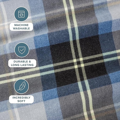 Bare Home Cotton Flannel Sheet Set Prints, 100% Cotton, Velvety Soft Heavyweight - Double Brushed Flannel - Deep Pocket - Bed Sheets (Full, Symphony Plaid - Blue)