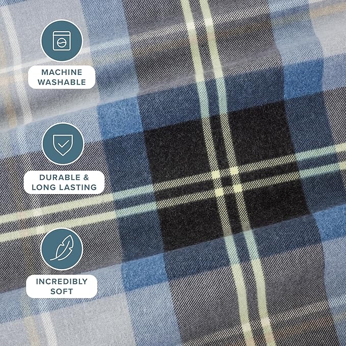Bare Home Cotton Flannel Sheet Set Prints, 100% Cotton, Velvety Soft Heavyweight - Double Brushed for Softness & Comfort - Deep Pocket - Bed Sheets (Twin XL, Symphony Plaid - Blue)