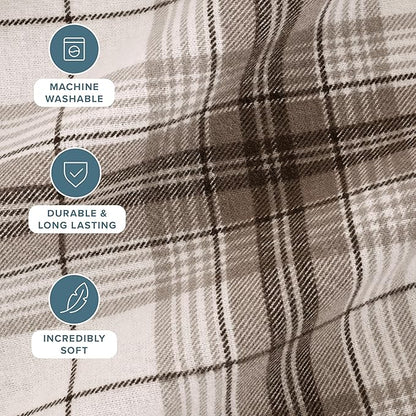 Bare Home Flannel Sheet Set Prints, 100% Cotton, Velvety Soft Heavyweight - Double Brushed for Softness & Comfort - Deep Pocket - Bed Sheets (Split King, Chesapeake Plaid - Neutral)