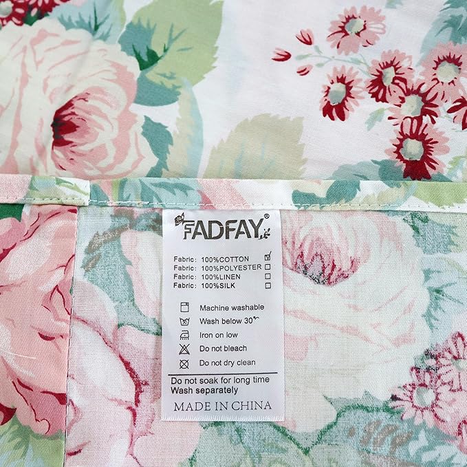 FADFAY Duvet Cover Set Full Pink Rose Floral Bedding French Country Peony Flower Quilt Cover Set Vintage Farmhouse Bedding 100% Cotton Soft Comforter Cover with Hidden Zipper Closure 3Pcs, Full Size