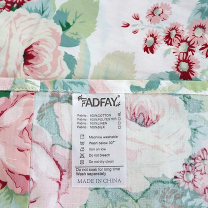 FADFAY Duvet Cover Set Queen Pink Rose Floral Bedding French Country Peony Flower Quilt Cover Set Vintage Farmhouse Bedding 100% Cotton Comforter Cover with Hidden Zipper Closure 3Pcs, Queen Size