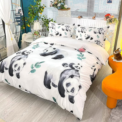 CVHOUSE Panda Duvet Cover Set Full,Panda Bedding Set for Boys Girls,Animal Comforter Cover,Cute Cartoon Pandas Quilt Cover Set,1 Quilt Cover 2 Pillowcases 3 Piece
