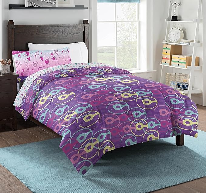 Northwest Pokemon Twin Sized Bed in a Bag Set, Piachu and Eevee, Anime Bedding for Kids Boys Girls, Light and Sweet