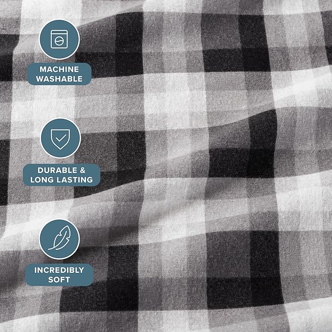 Bare Home Flannel Sheet Set Prints, 100% Cotton, Velvety Soft Heavyweight - Double Brushed for Softness & Comfort - Deep Pocket - Bed Sheets (Queen, Oliver Plaid - Grey)