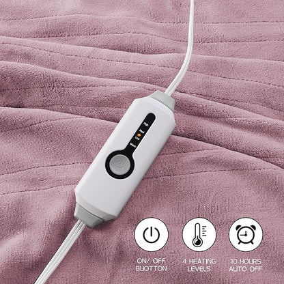 Electric Heated Blanket 62"x84" Twin Size, Soft Coral Fleece with 4 Heating Levels and 10 Hours Auto-Off, Machine Washable, Cozy Plush Fabric for Home, Purple