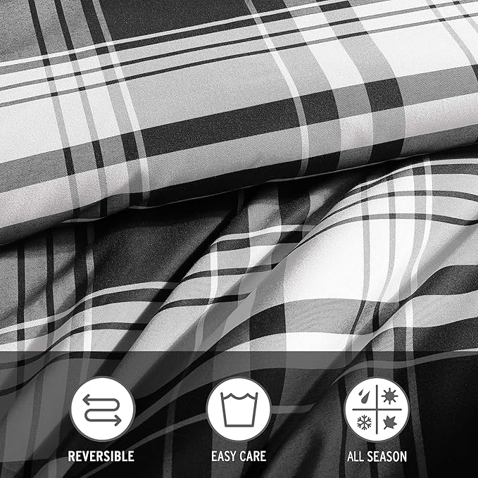 Eddie Bauer - King Comforter Set, Super Soft Reversible Bedding with Matching Shams, Plaid Home Decor, Oeko-Tex Certified (Saddle Mountain Plaid Black, King)