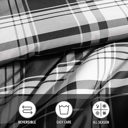 Eddie Bauer - King Comforter Set, Super Soft Reversible Bedding with Matching Shams, Plaid Home Decor, Oeko-Tex Certified (Saddle Mountain Plaid Black, King)