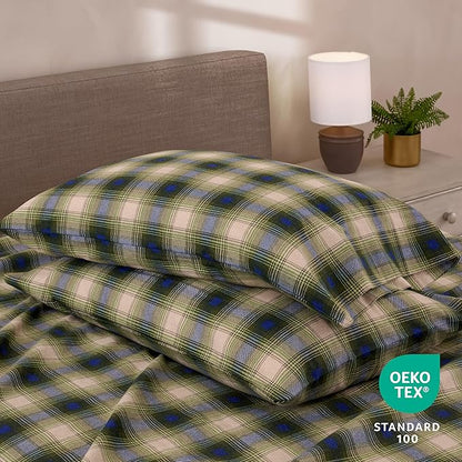 Bare Home Cotton Flannel Sheet Set Prints, 100% Cotton, Velvety Soft Heavyweight - Double Brushed for Softness & Comfort - Deep Pocket - Bed Sheets (Twin, Voyageur Plaid - Green)