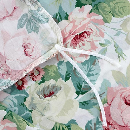 FADFAY Duvet Cover Set Full Pink Rose Floral Bedding French Country Peony Flower Quilt Cover Set Vintage Farmhouse Bedding 100% Cotton Soft Comforter Cover with Hidden Zipper Closure 3Pcs, Full Size