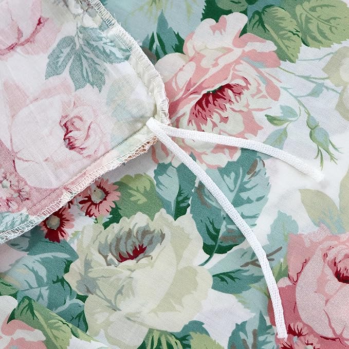 FADFAY Duvet Cover Set Queen Pink Rose Floral Bedding French Country Peony Flower Quilt Cover Set Vintage Farmhouse Bedding 100% Cotton Comforter Cover with Hidden Zipper Closure 3Pcs, Queen Size