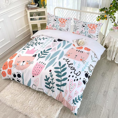 CVHOUSE Cat Duvet Cover Set, Cartoon Cat Comforter, King Size, 3 Piece Set (1 Quilt Cover, 2 Pillowcases)