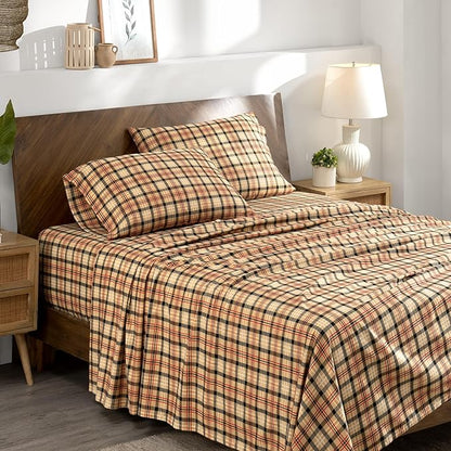 Bare Home Flannel Sheet Set Prints, 100% Cotton, Velvety Soft Heavyweight - Double Brushed Flannel for Extra Softness & Comfort - Deep Pocket - Bed Sheets (Cal King, Red Lodge Plaid)