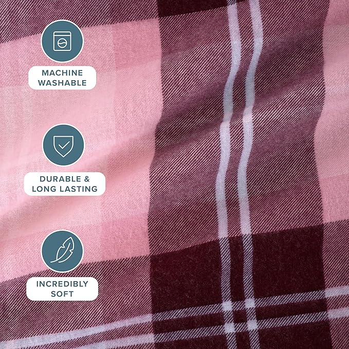 Bare Home Flannel Sheet Set Prints, 100% Cotton, Velvety Soft Heavyweight - Double Brushed Flannel for Extra Softness & Comfort - Deep Pocket - Bed Sheets (Cal King, Symphony Plaid - Pink)
