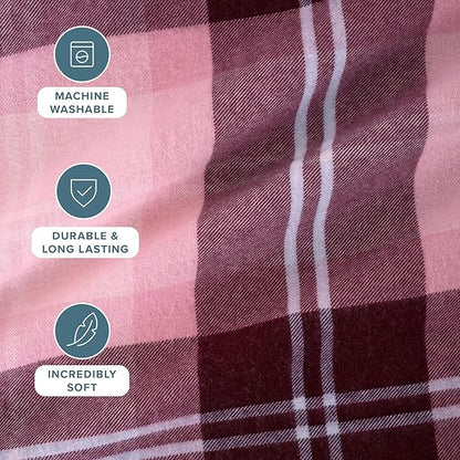 Bare Home Flannel Sheet Set Prints, 100% Cotton, Velvety Soft Heavyweight - Double Brushed Flannel - Deep Pocket (Twin XL, Symphony Plaid - Pink)
