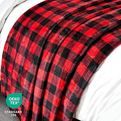 Bare Home Textured Fleece Blanket - Twin/Twin Extra Long - Ultra-Soft Lightweight for Bed, Sofa, and Couch - Luxury Microplush - Cozy Warm Blanket (Twin/Twin XL, Chester Buffalo Plaid - Red/Black)